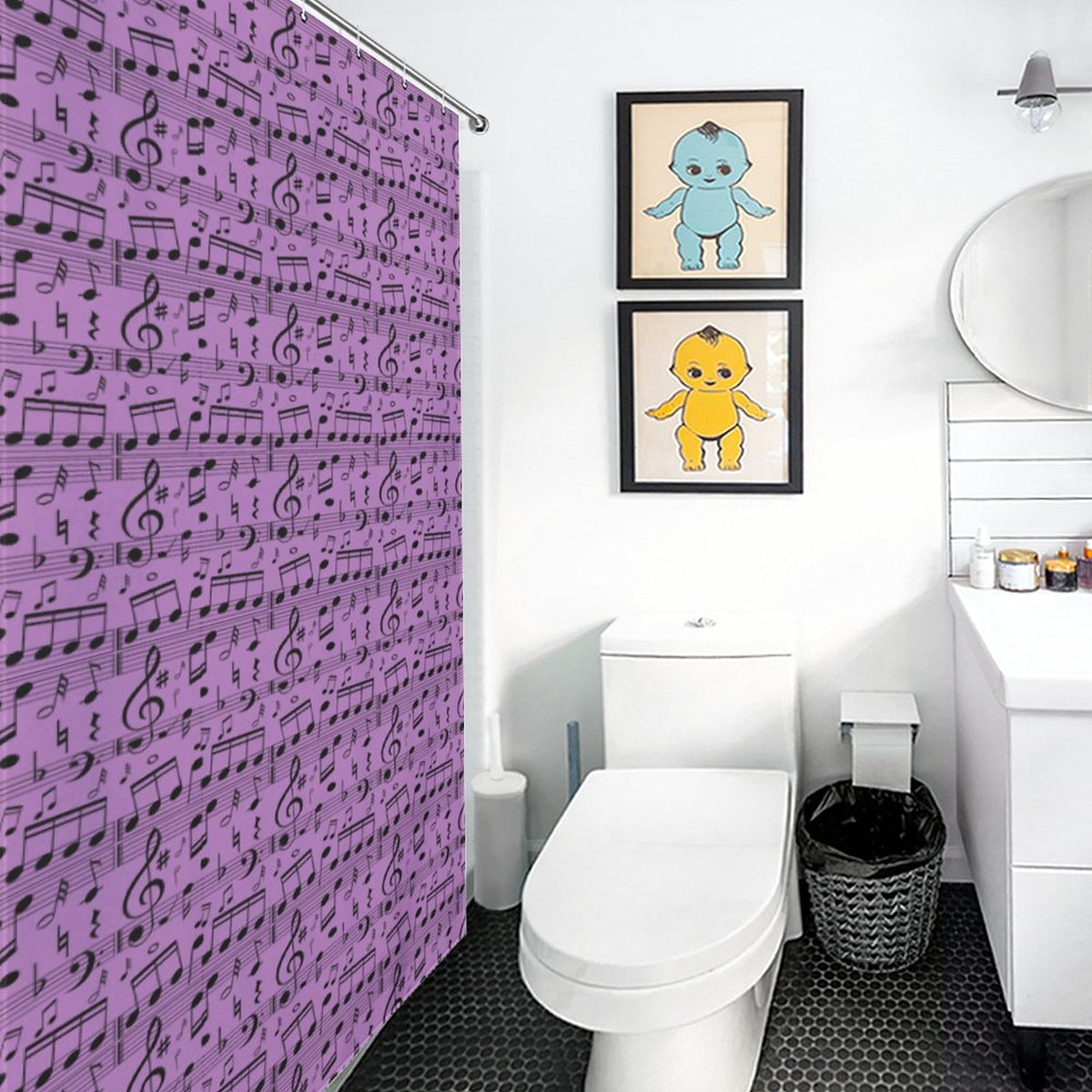 Purple Shower Curtain with musical notes