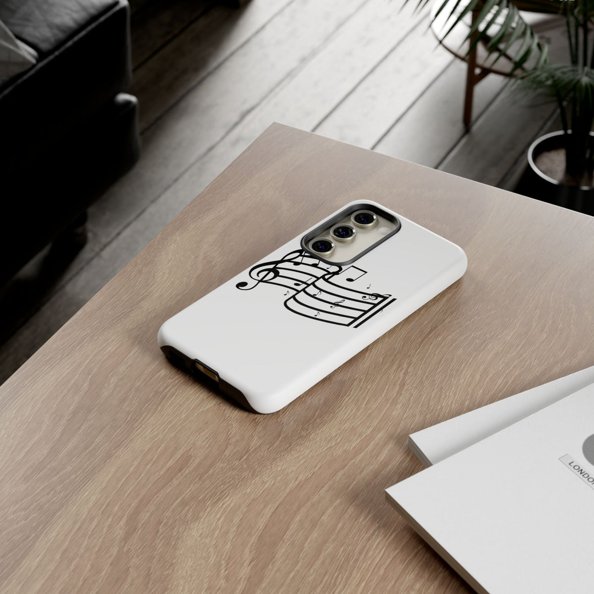 Musical Notes Phone Case — Black Treble Clef Music Staff Tough Case