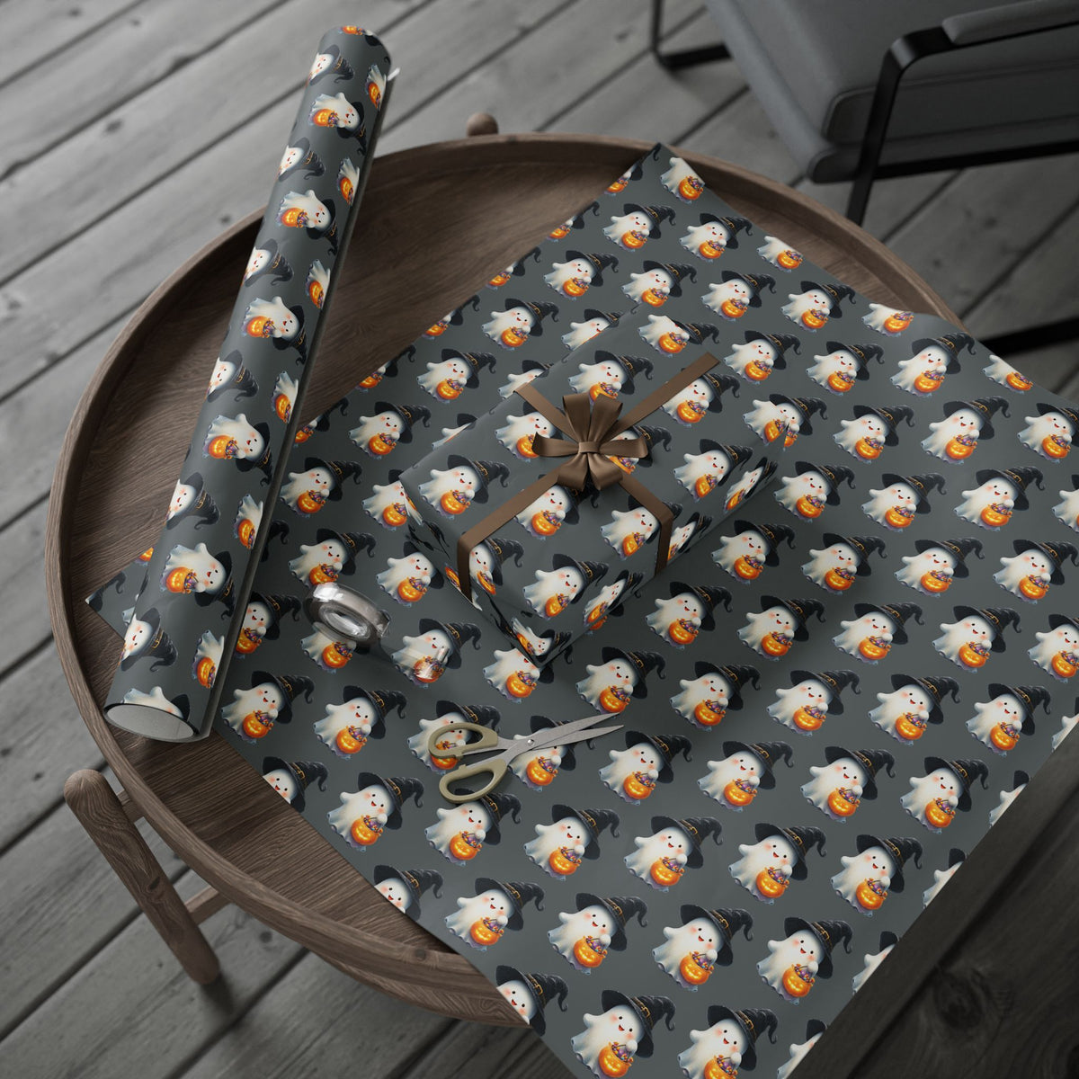 Ghostly Halloween Wrapping Paper, Spooky Gift Wrap, Treats & Trick Paper, Festive Holiday Supplies, Cute Ghost Design