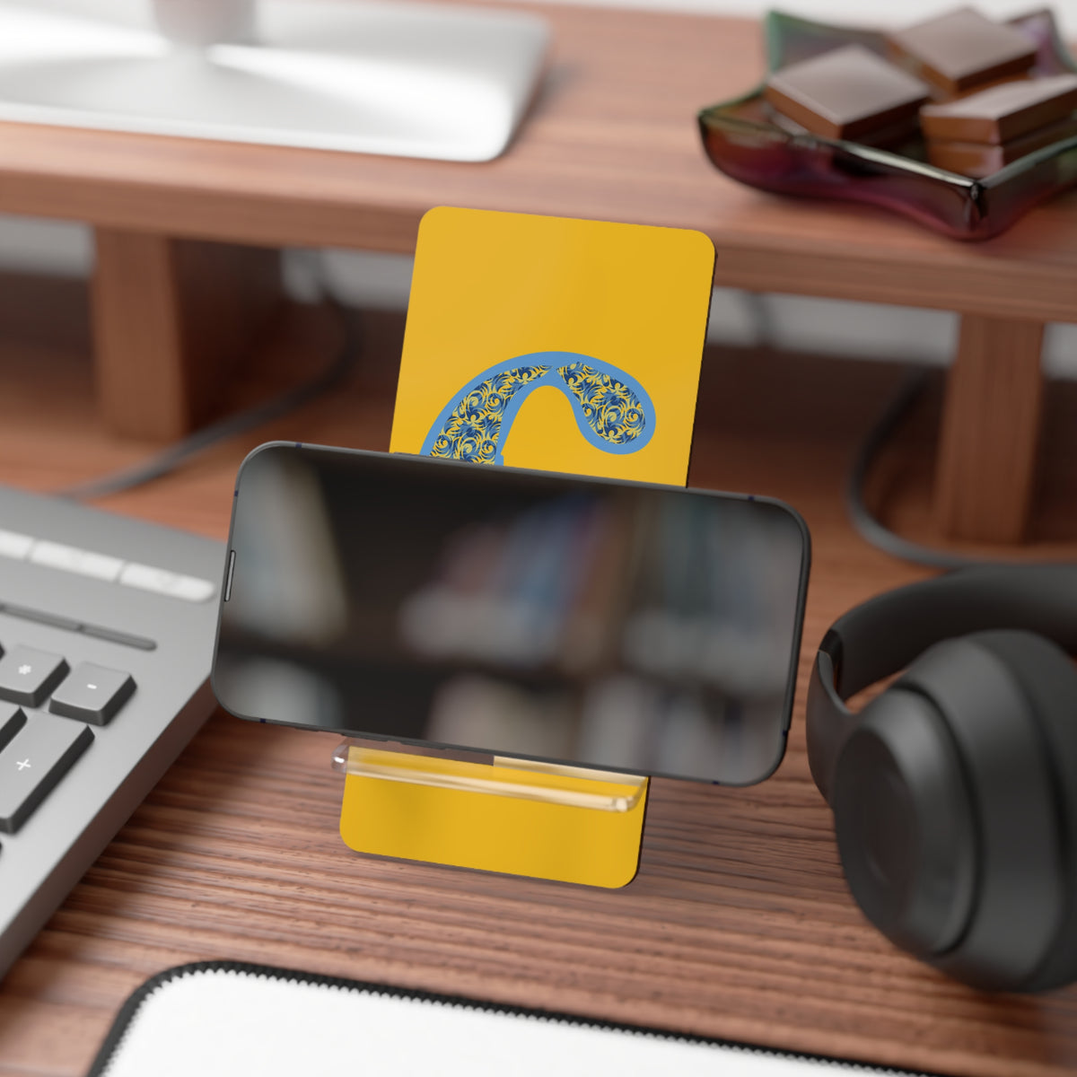 Monogram C Phone Stand — Yellow Floral 'C' Mobile Display Holder