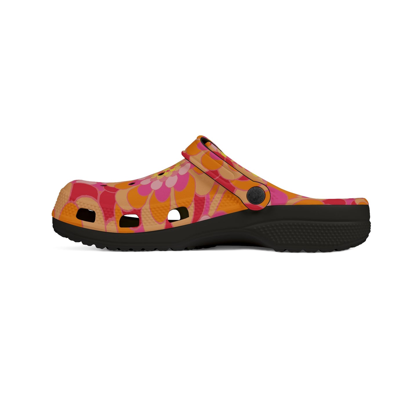 Floral Retro Foam Clogs — Pink Orange Psychedelic Garden Slip-Ons