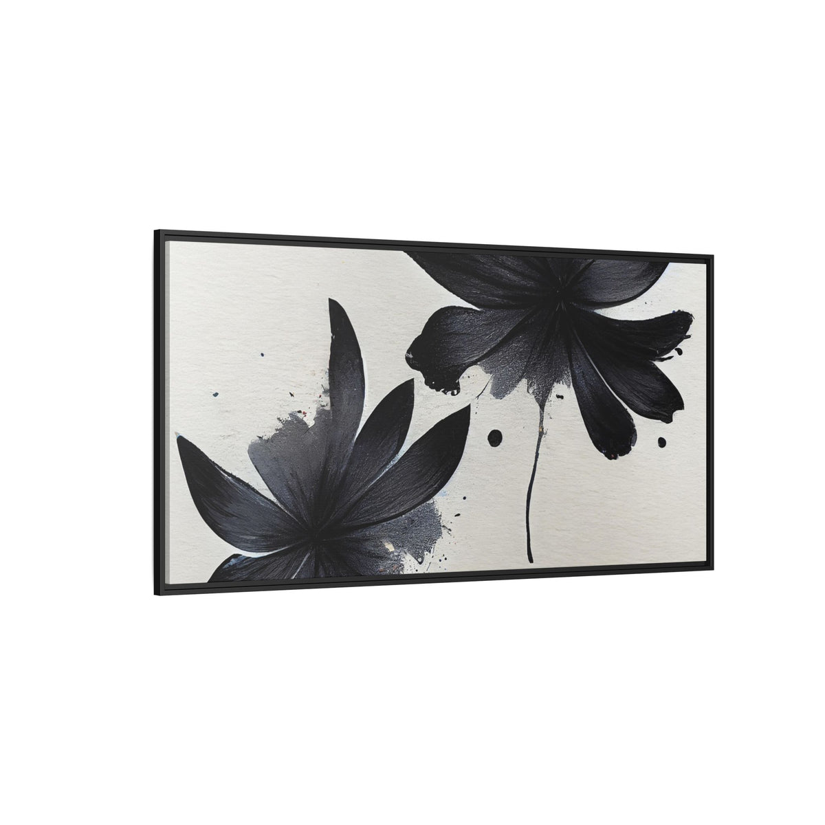 Framed Black Floral Matte Canvas Wall Art — Monochrome Botanical Print