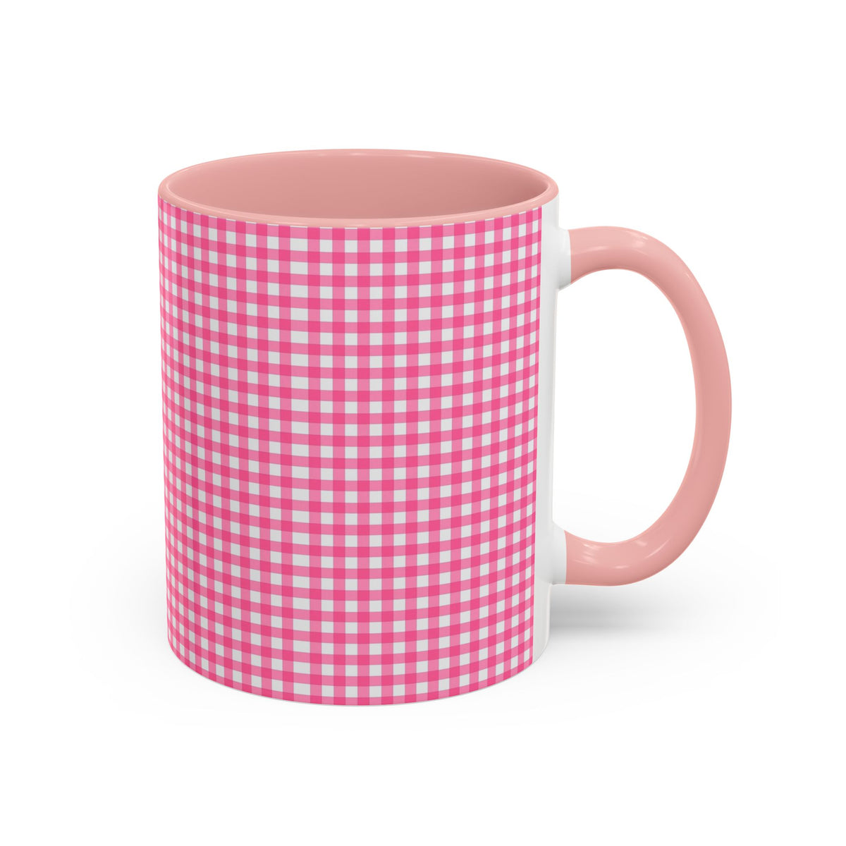Pink Gingham Accent Coffee Mug, Cute Kitchen Decor, Gift for Coffee Lovers, Home Office Mug, Spring and Summer Vibes