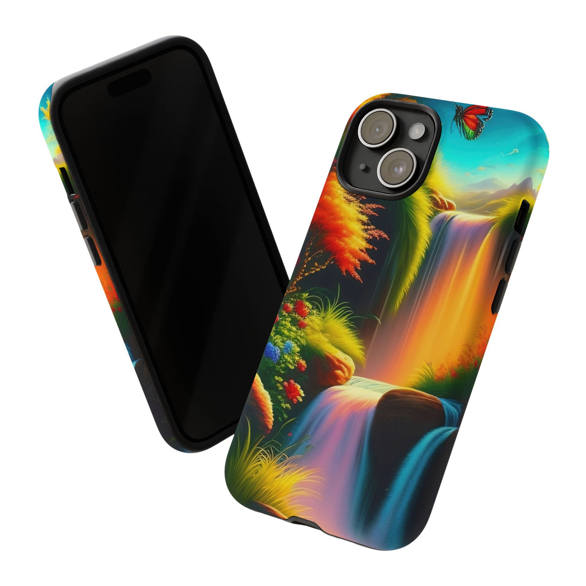Phone Case - Vibrant Waterfall Landscape with Butterfly | Colorful Nature Protective Case