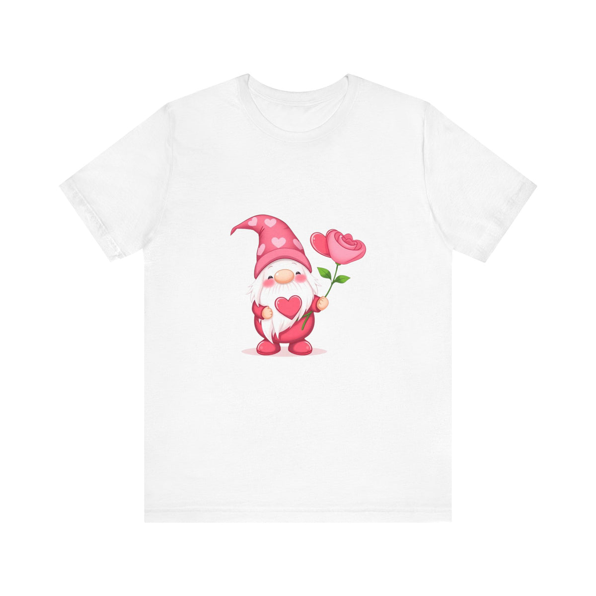 Valentine Gnome T‑Shirt — Cute Pink Gnome Holding Rose Tee