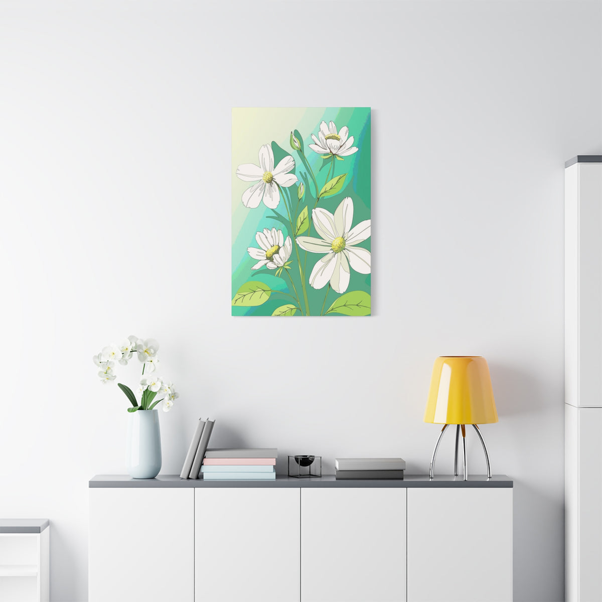 Matte Canvas, Stretched, 1.25" White Flowers