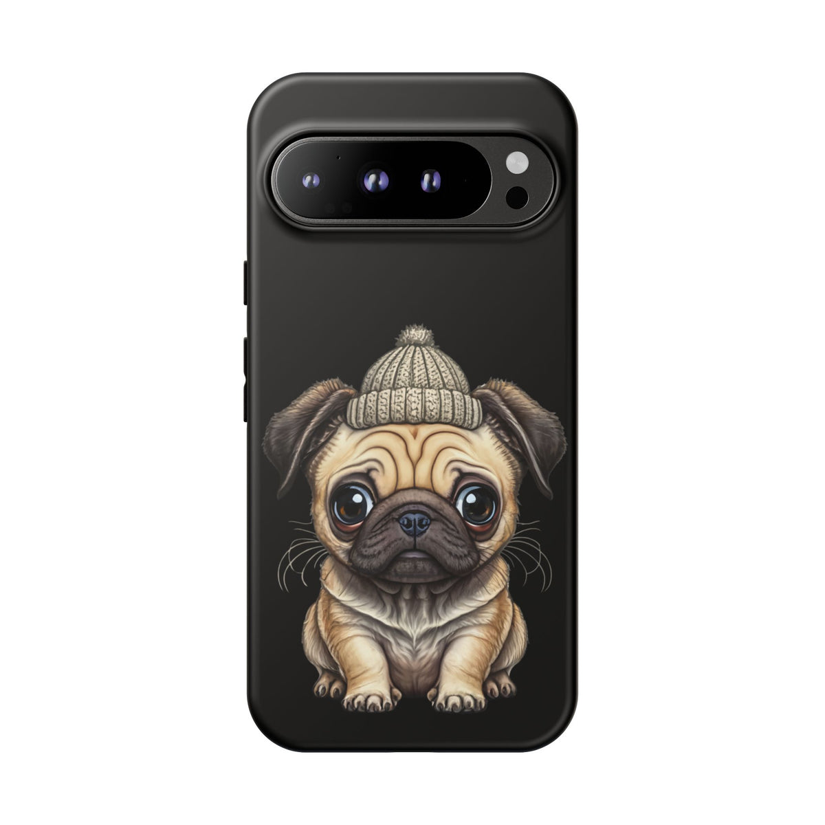 Pug Phone Case – Cute Pug Puppy Illustration on Black Tough Case