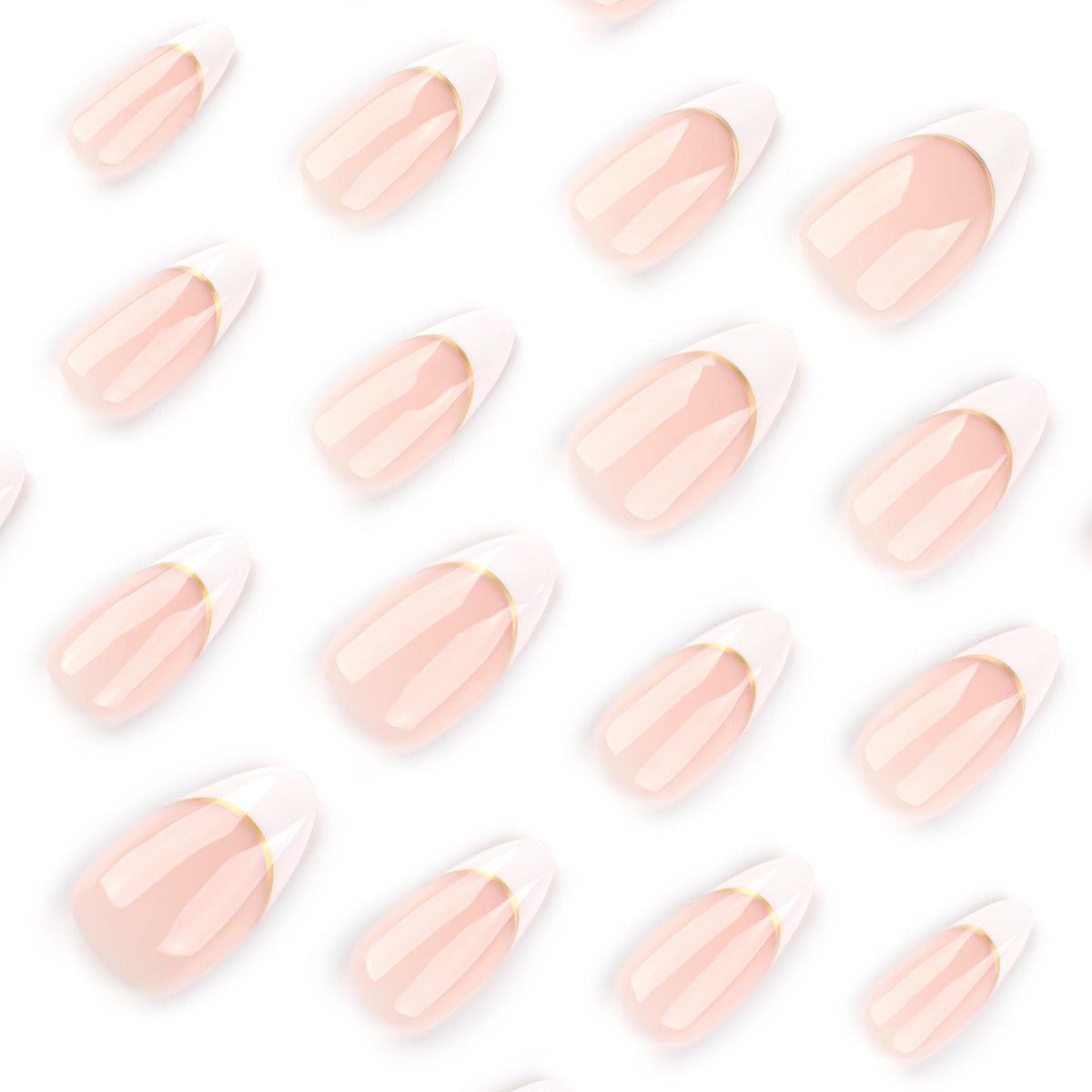 hot-selling simple French white edge press on nails short almond press on nails piece golden curve nail art fake – Image 3