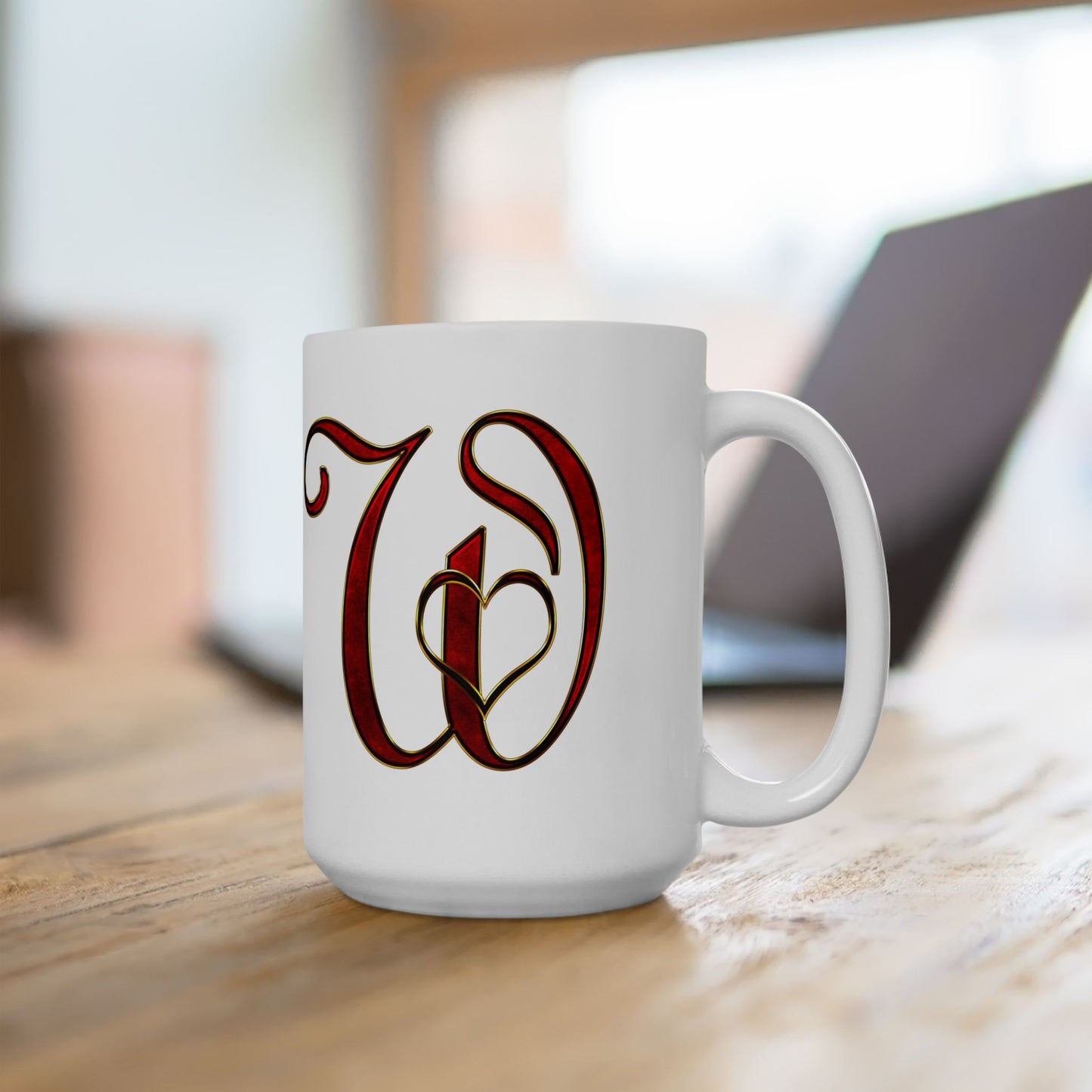 Monogram Script Ceramic Mug – Elegant Red Lettering (11oz & 15oz)
