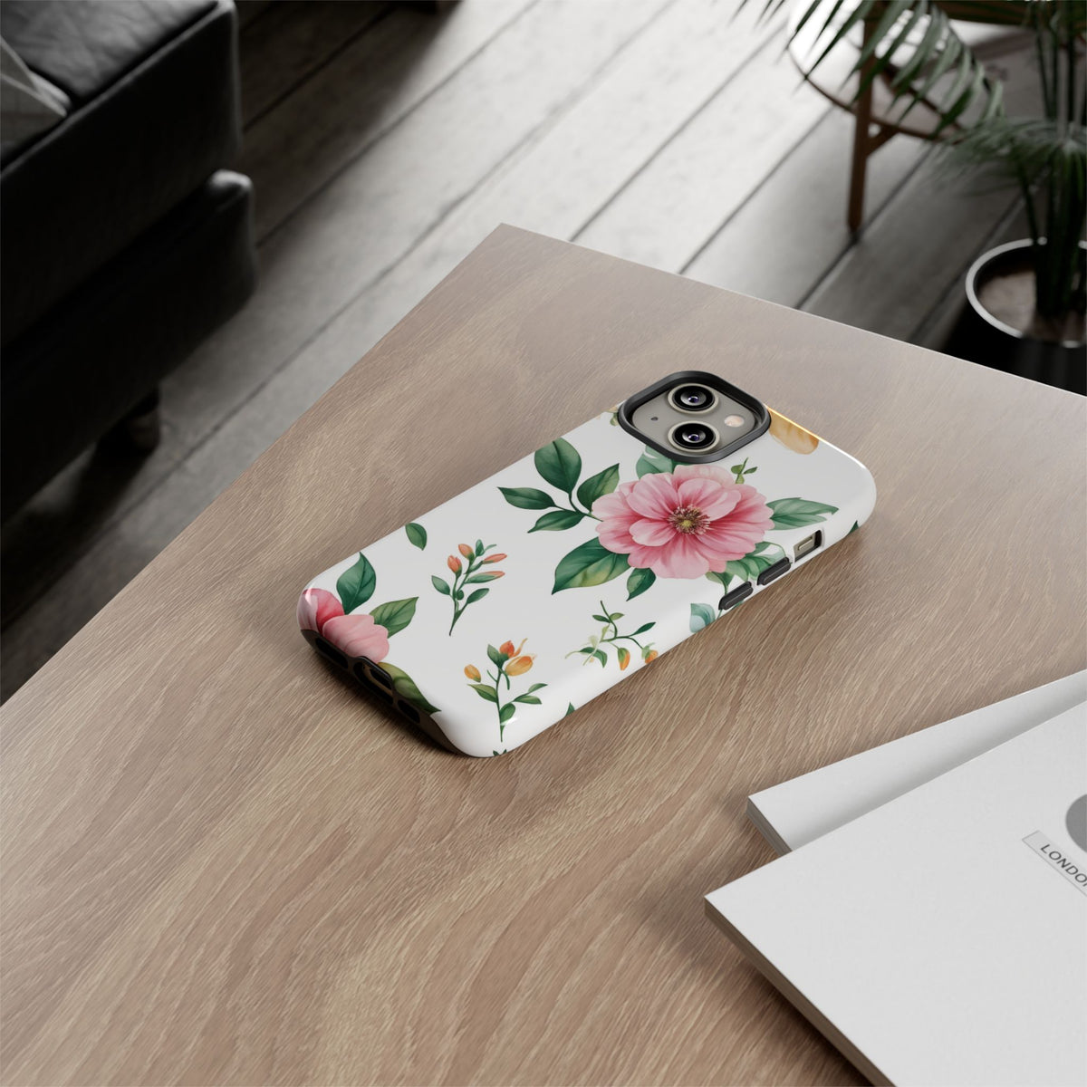 Floral Tough Phone Case — Pink Peony Protective Phone Cover