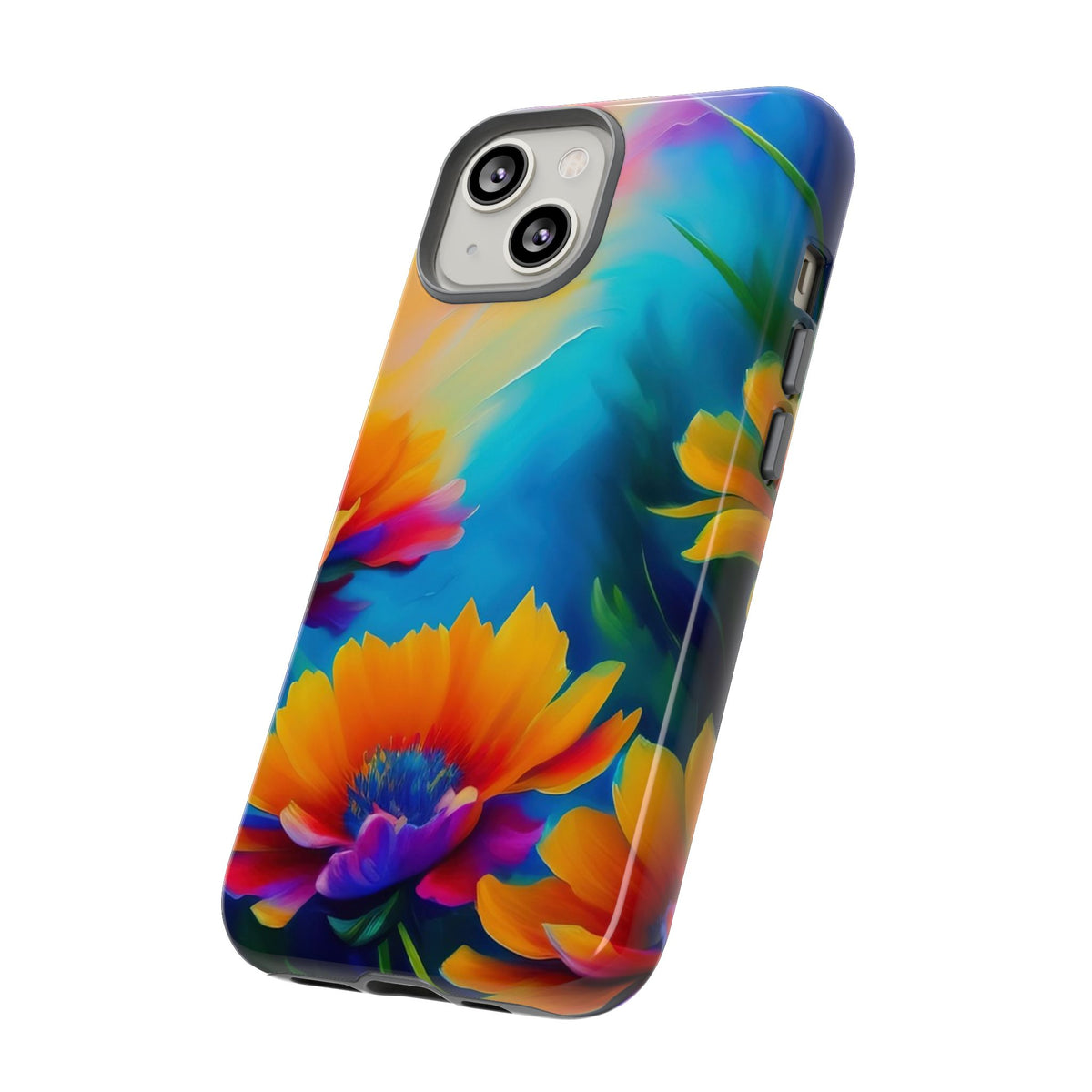 Floral Burst Tough Phone Case — Vibrant Watercolor Flowers Protective Cover