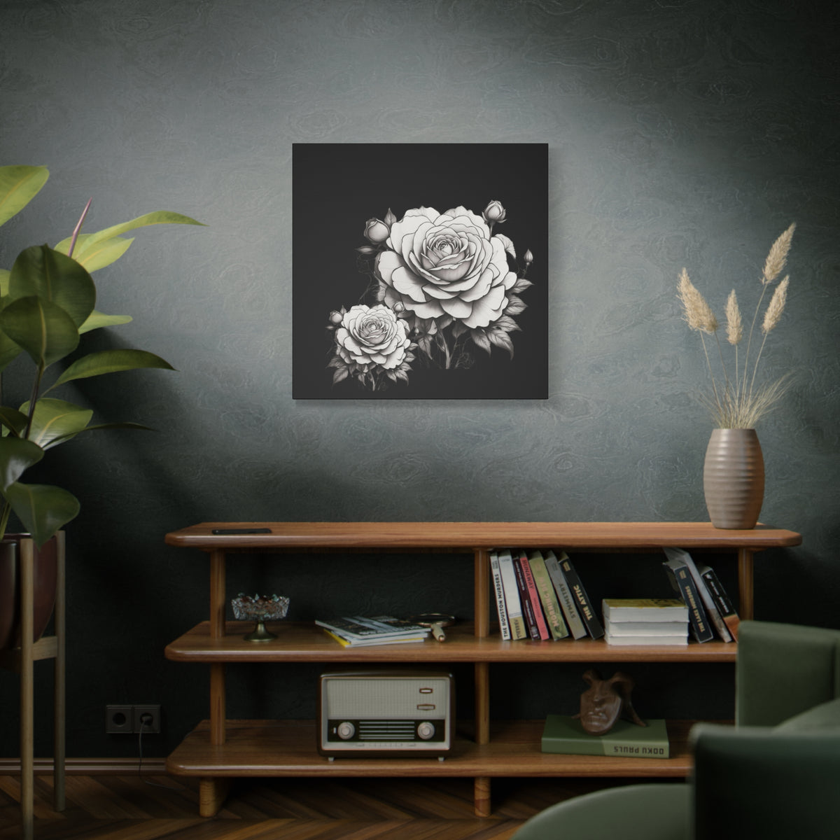 Monochrome Rose Canvas Print — Black & White Floral Wall Art