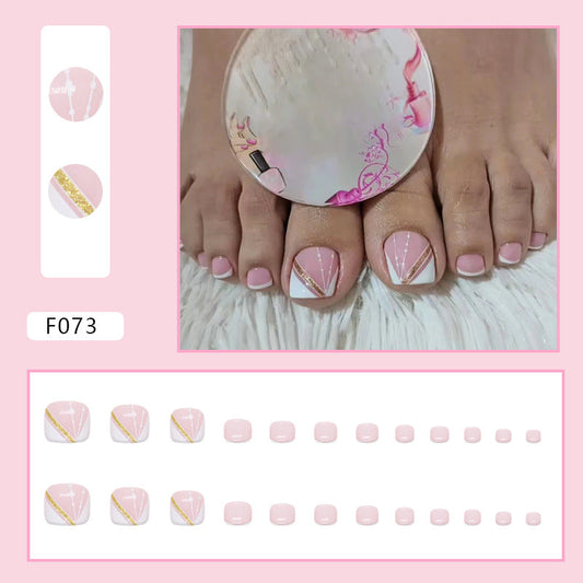 Pure White Simple Gold Powder French press-on nails Press-on toenails Summer Nail Art Tablets White French 24 – Image 2