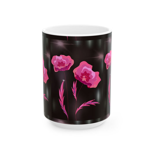 Floral Ceramic Mug with Pink Poppies, Coffee Mug, Gift for Her, Nature Lover's Cup, Home Decor, Tea Lover's Present