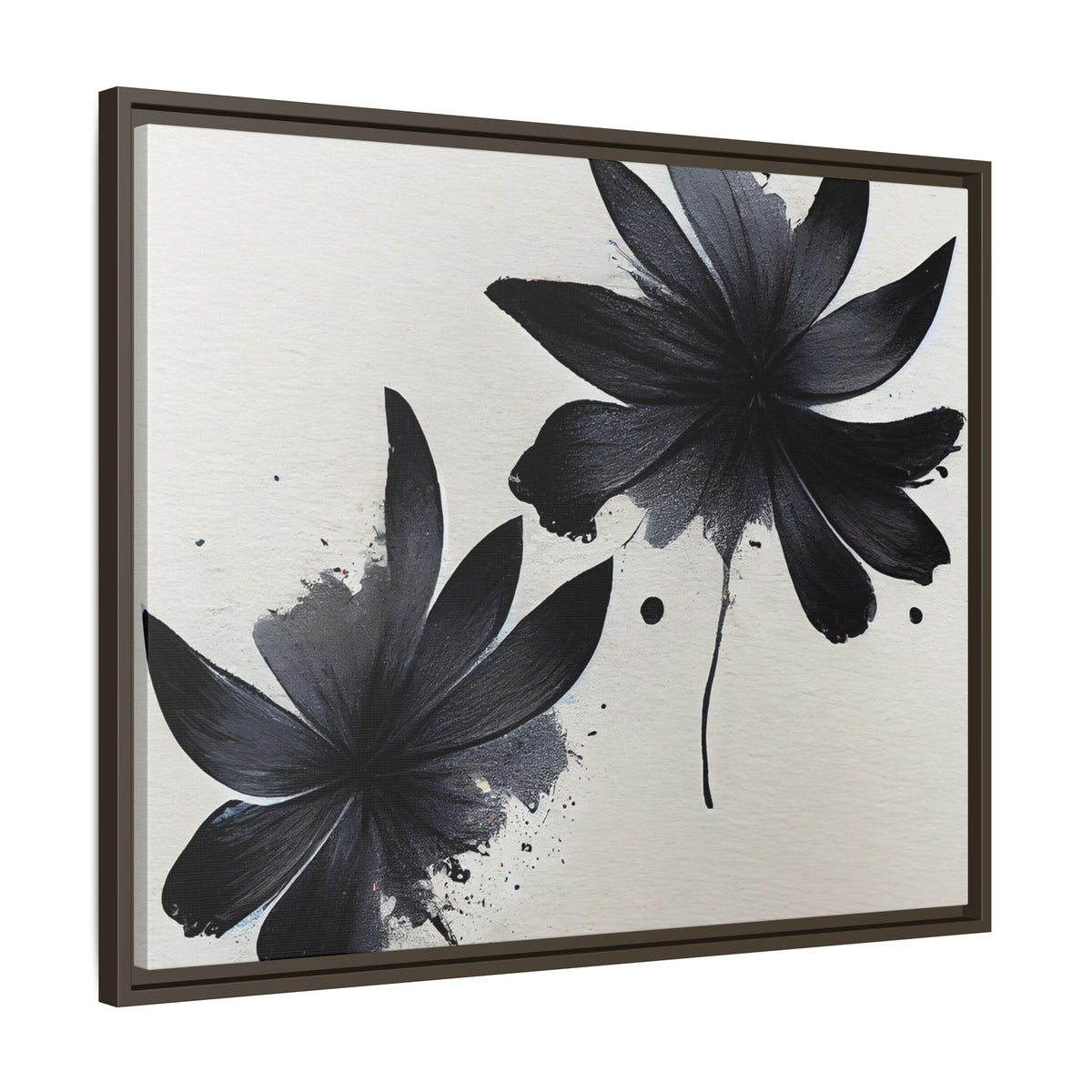 Framed Black Floral Matte Canvas Wall Art — Monochrome Botanical Print