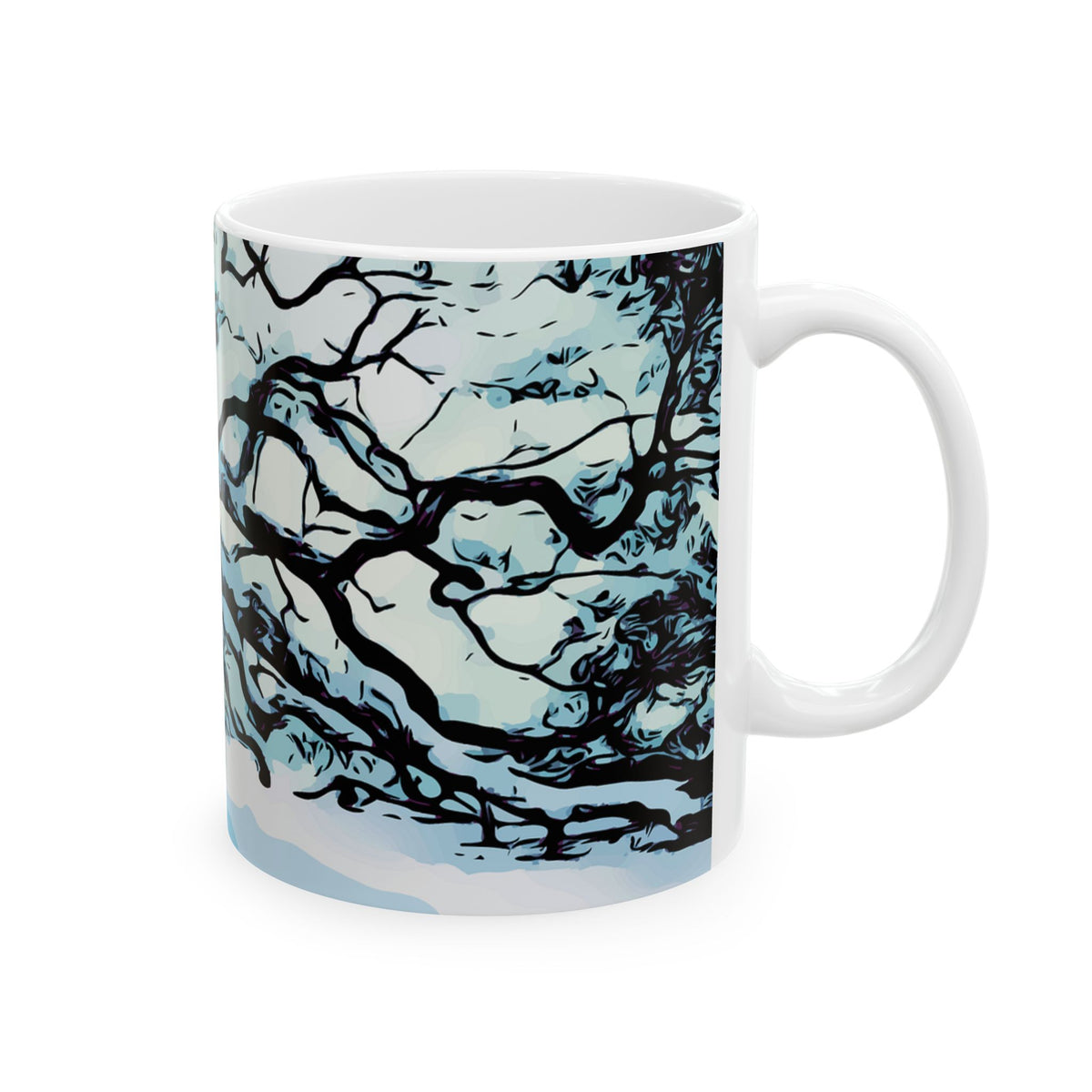 Winter Oak Tree Ceramic Mug — Scenic Snowy Tree Coffee Cup (11oz, 15oz)