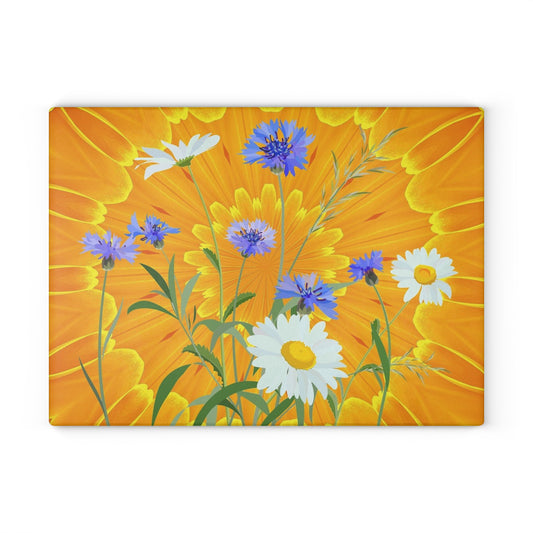 Glass Cutting Board — Bright Sunflower & Wildflower Kitchen Cutting Board