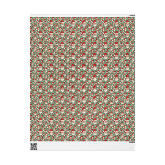 Christmas Santa Face Wrapping Paper Roll — Festive Green Holiday Gift Wrap