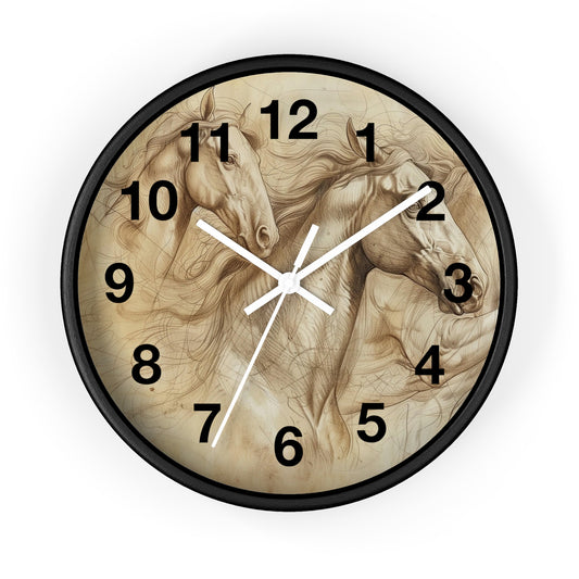 Horse Art Wall Clock — Vintage Sketch Galloping Horses Decorative Clock