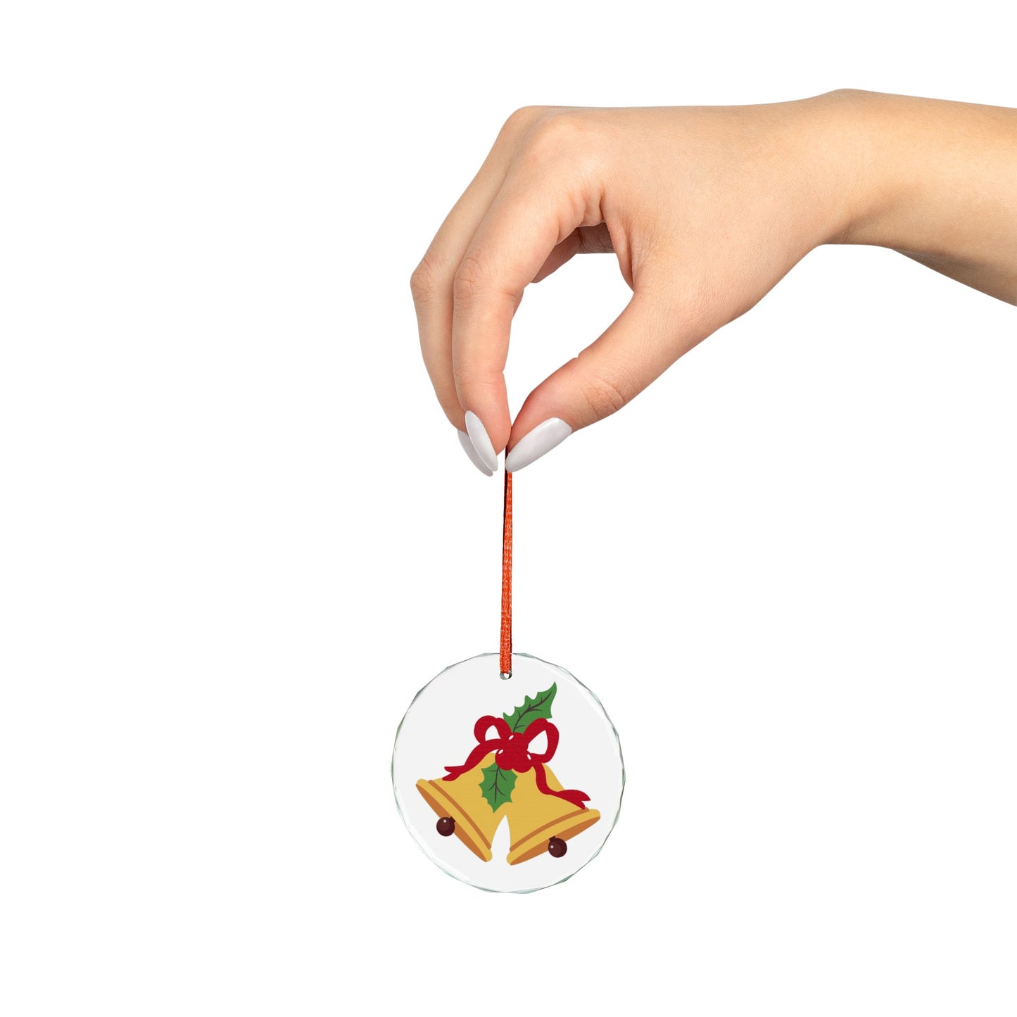 Heart Crystal Ornament – Festive Christmas Bells with Holly Holiday Decoration