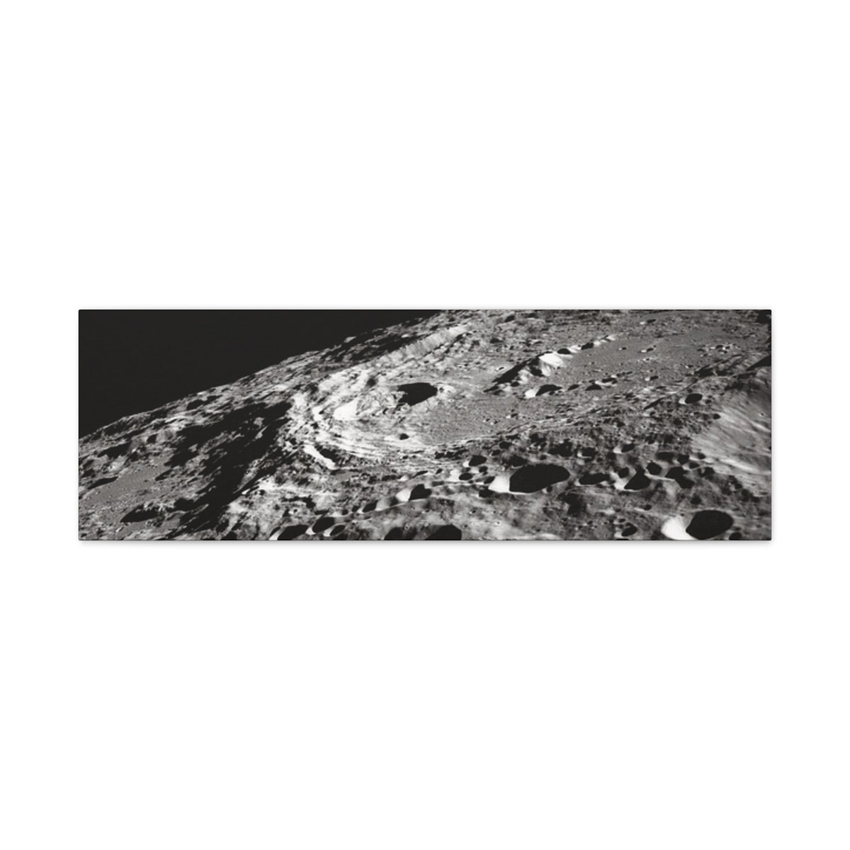 Lunar Surface Matte Canvas Print — Black & White Moon Crater Wall Art