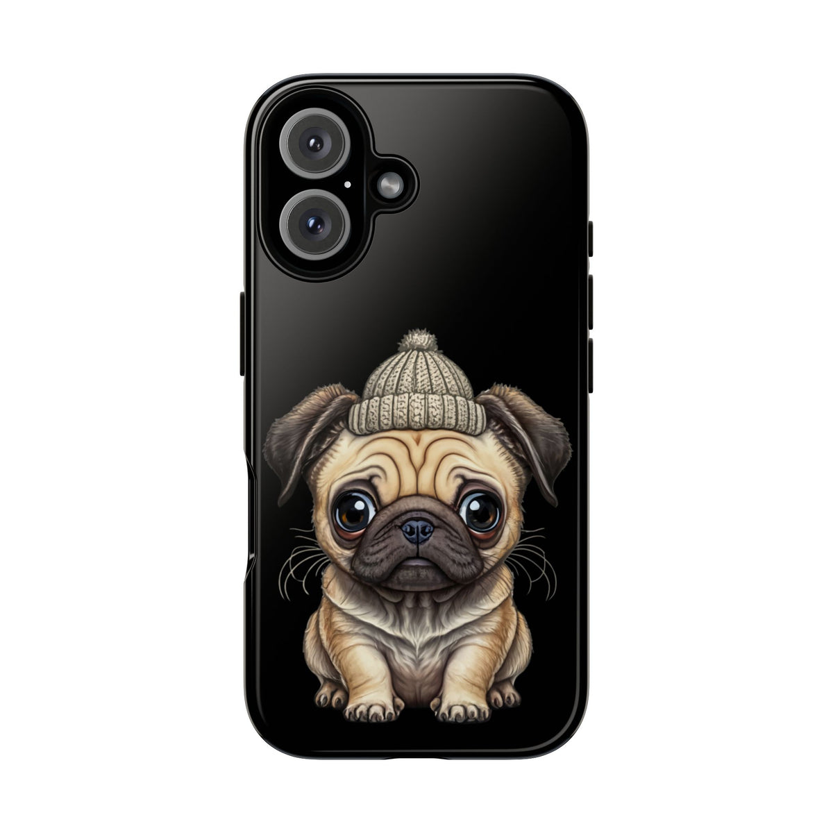 Pug Phone Case – Cute Pug Puppy Illustration on Black Tough Case