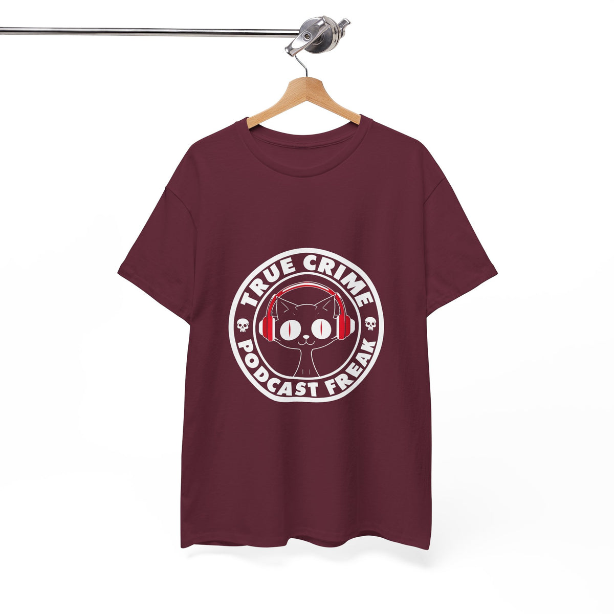True Crime Podcast Tee — Cat with Headphones Logo
