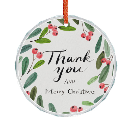 Heart Crystal Ornament - "Thank You and Merry Christmas" Holiday Glass Decoration