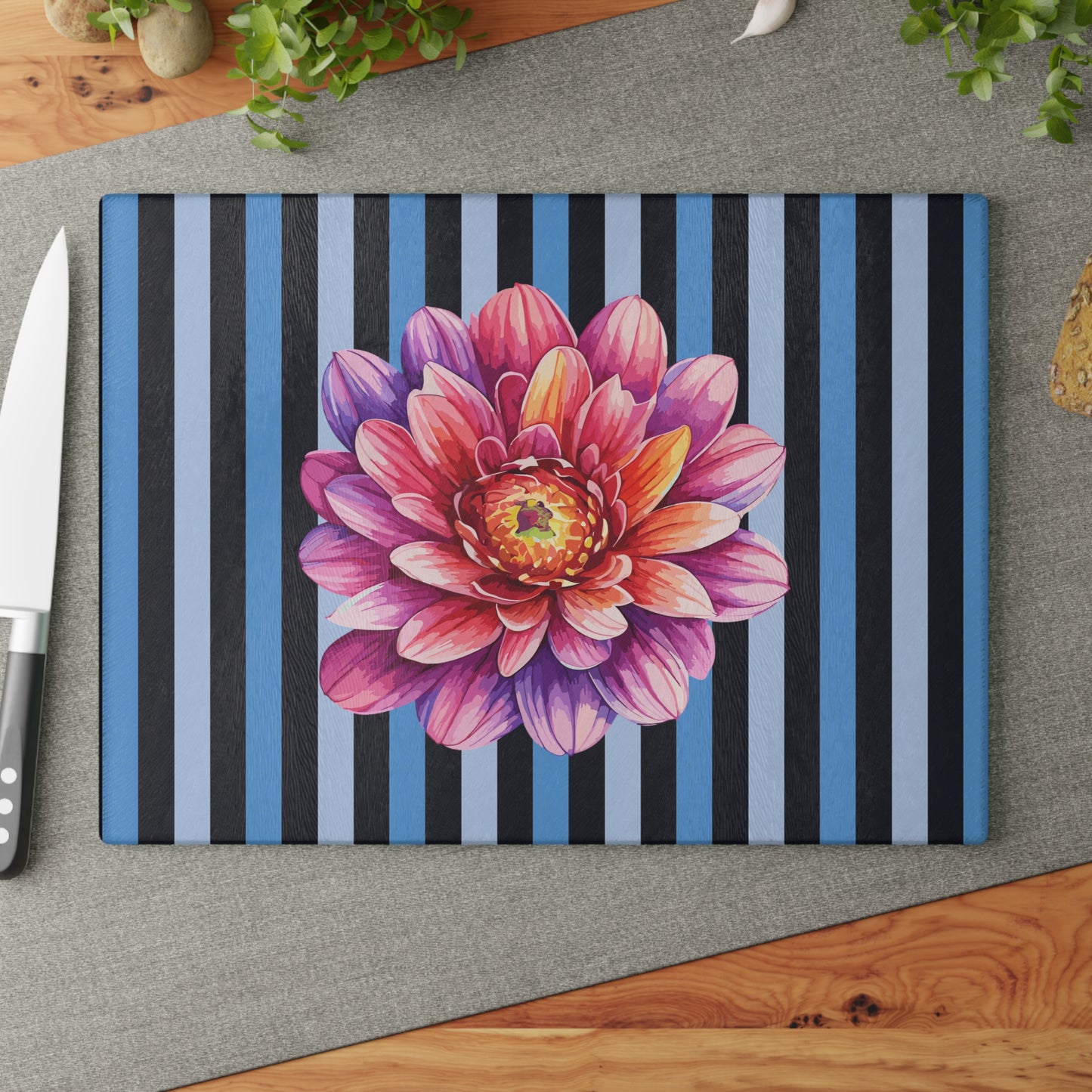 Vibrant Floral Glass Cutting Board