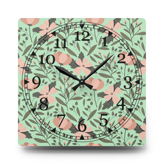 Floral Acrylic Wall Clock – Mid-Century Modern Decor, Home Accent