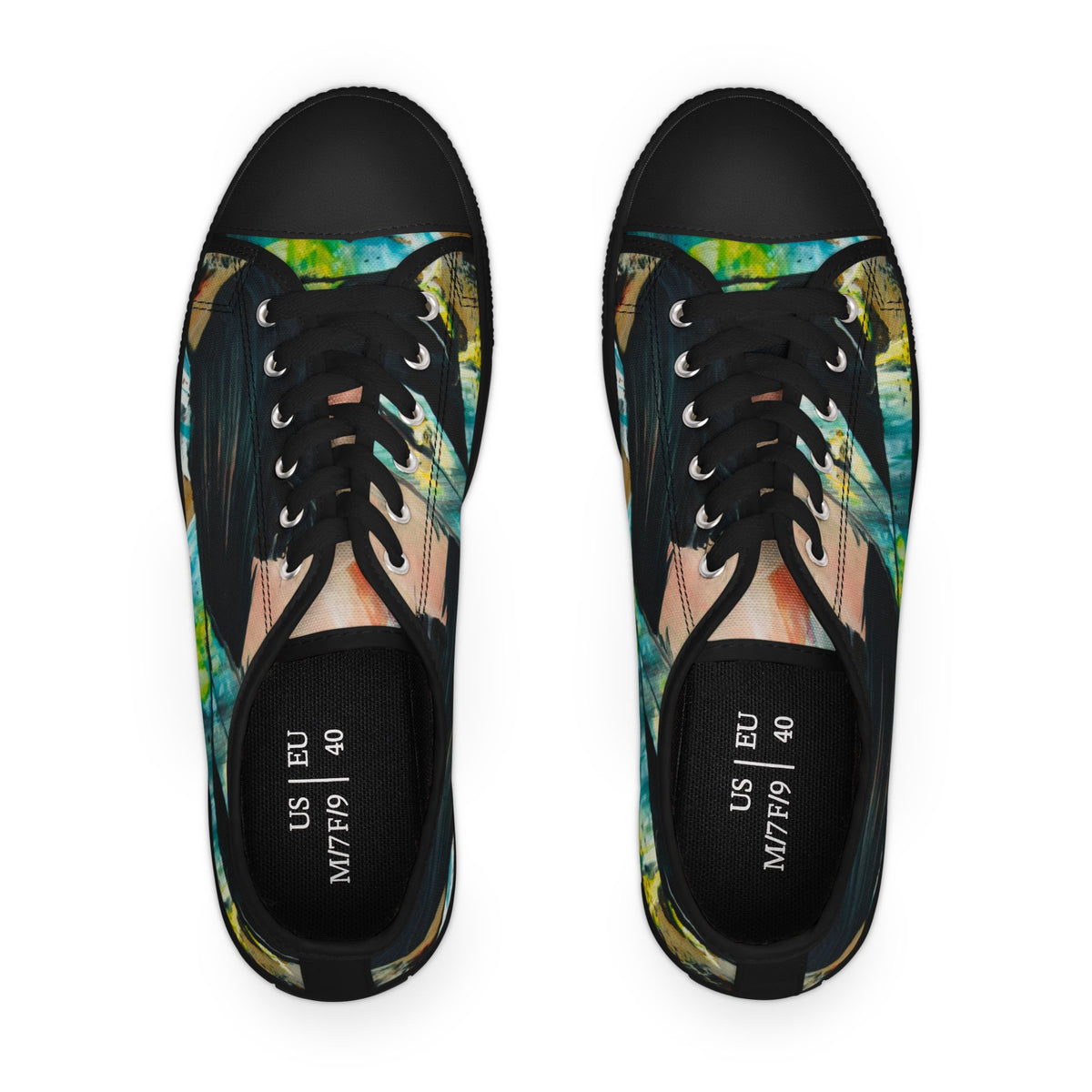 Low Top Sneakers — Abstract Teal & Yellow Brushstroke Canvas Shoes