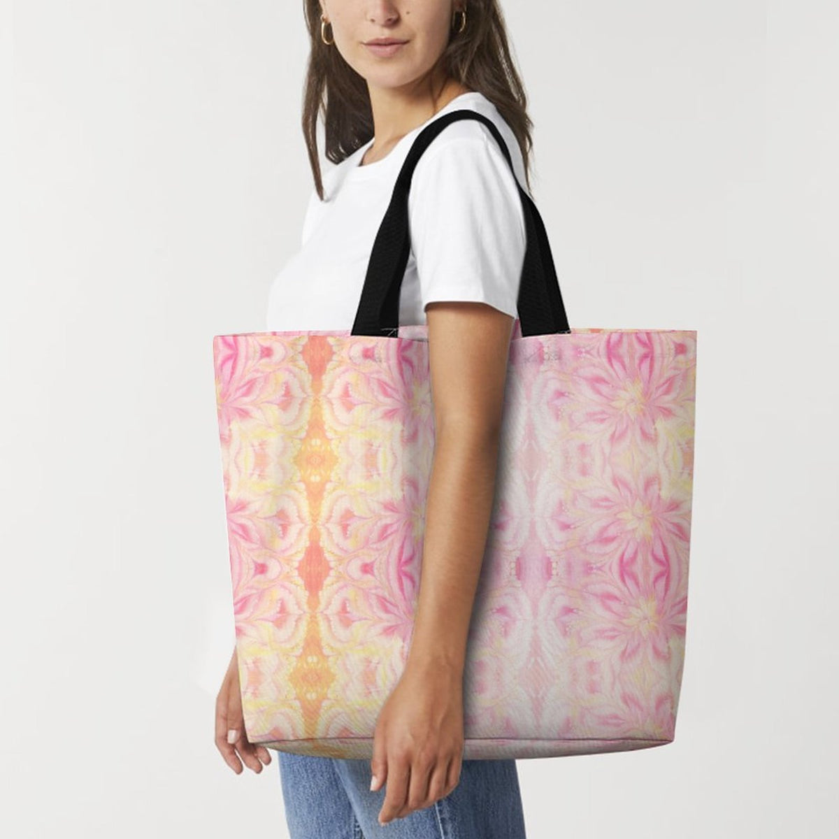 Large One Shoulder Shopping Bag Pink Tie-Dye