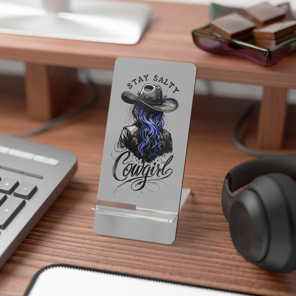 Cowgirl-Themed Mobile Display Stand | Stay Salty Phone Holder, Desk Organizer, Gift for Cowgirls, Western Decor, Unique Smartphone Stand