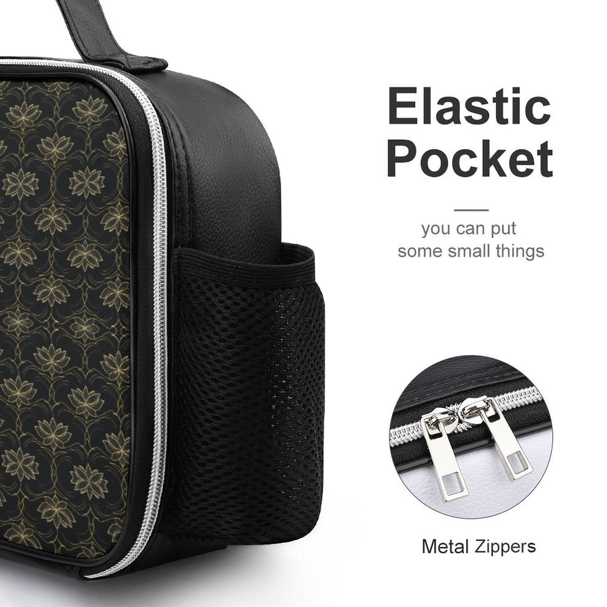 PU Leak-proof Lunch Bag with Detachable Buckled Handle
