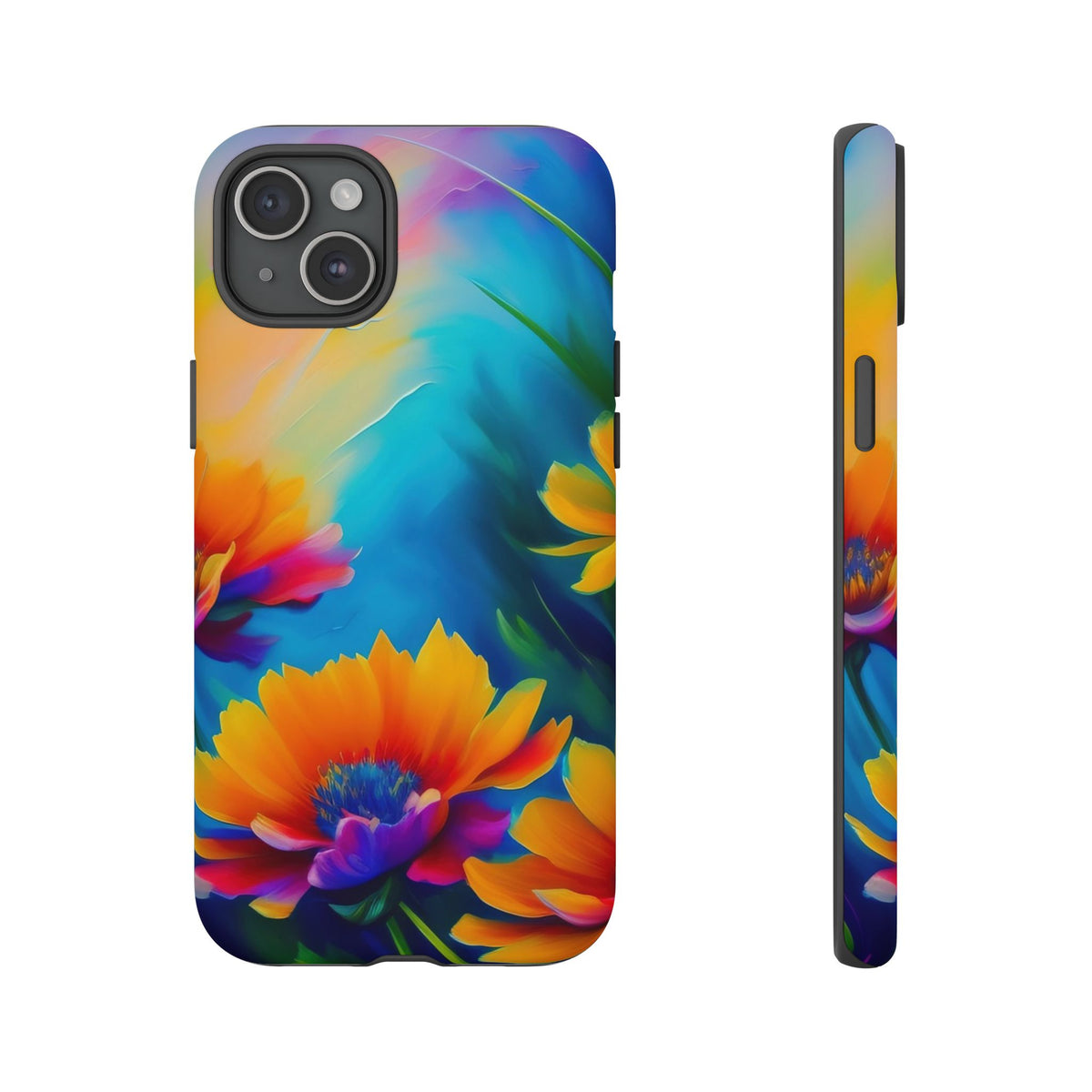 Floral Burst Tough Phone Case — Vibrant Watercolor Flowers Protective Cover