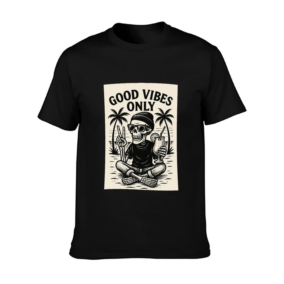 Short Sleeve Cotton Crewneck T-Shirt for Men Women (Front Printing) - Good Vibes Only