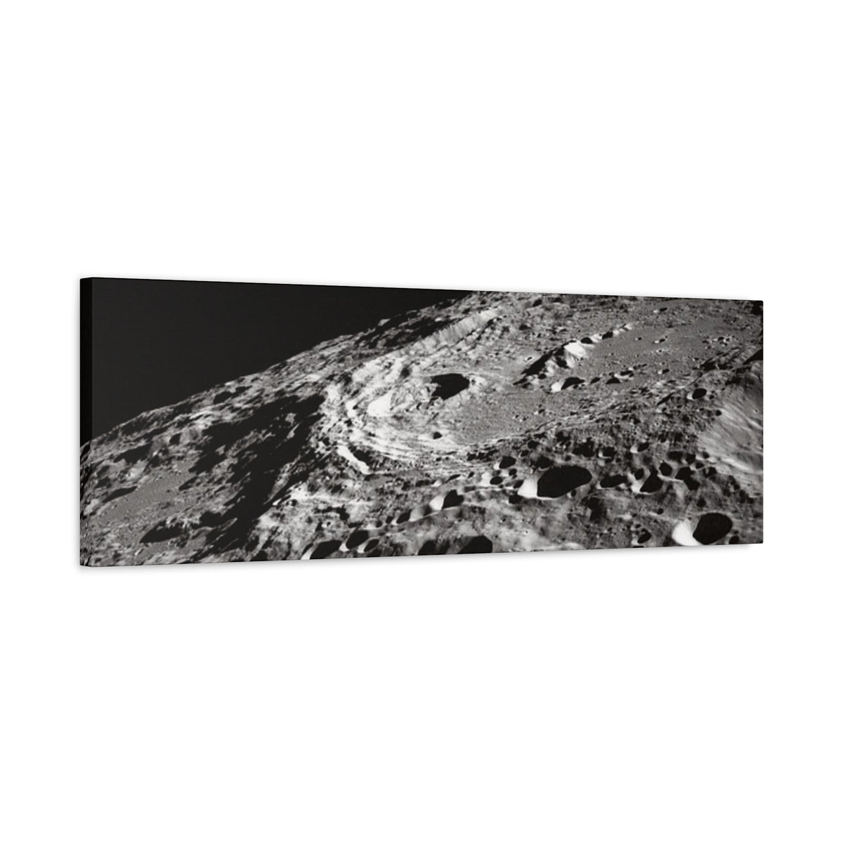 Lunar Surface Matte Canvas Print — Black & White Moon Crater Wall Art