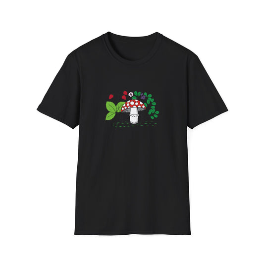 Whimsical Mushroom T-Shirt for Nature Lovers, Casual Tees, Gift for Gardeners, Unisex Softstyle Shirt, Eco-Friendly Apparel