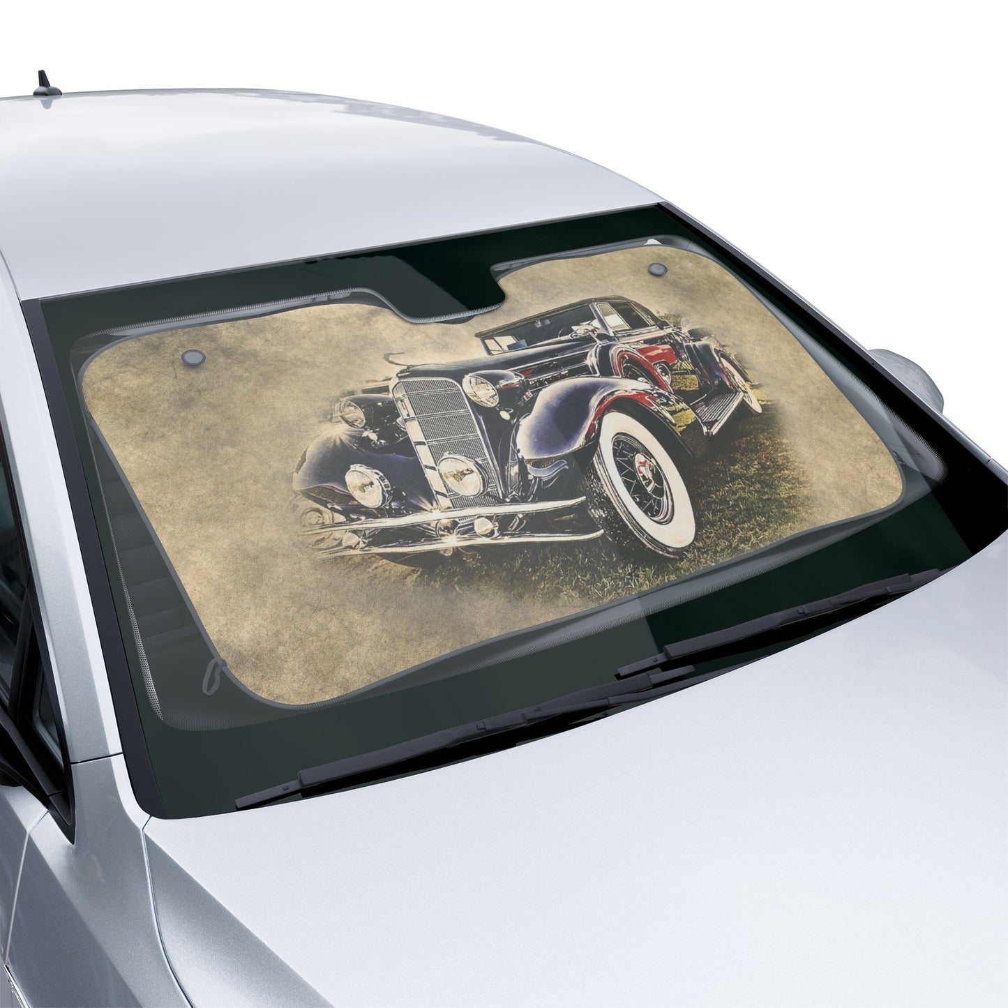 Vintage Classic Car Sun Shade — Retro Automobile Windshield Protector