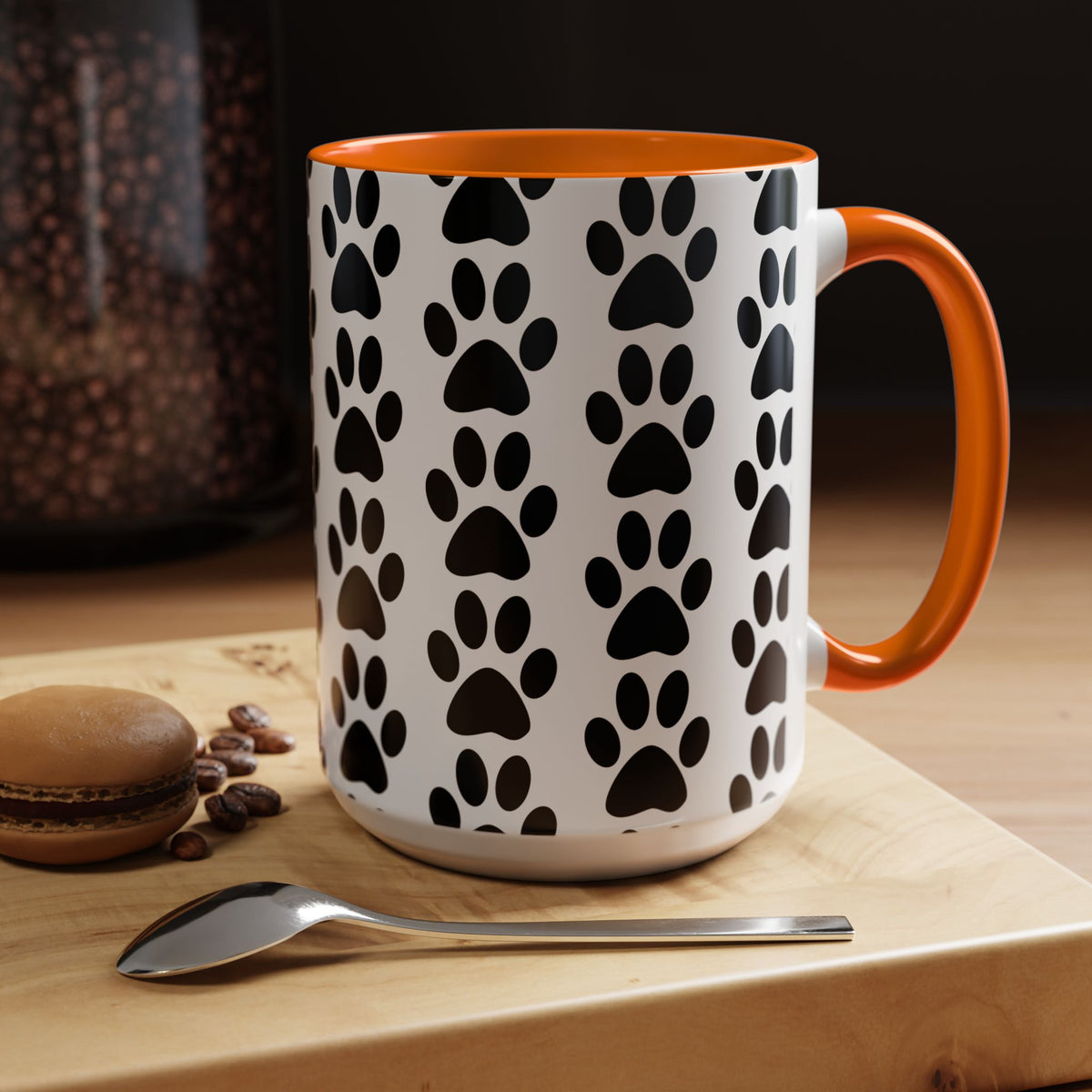 Paw Print Accent Coffee Mug - Dog Lover Gift, Black and White Pet Mug, Cute Animal Decor, Personalized Pet Owner Present, Coffee Tea Cup