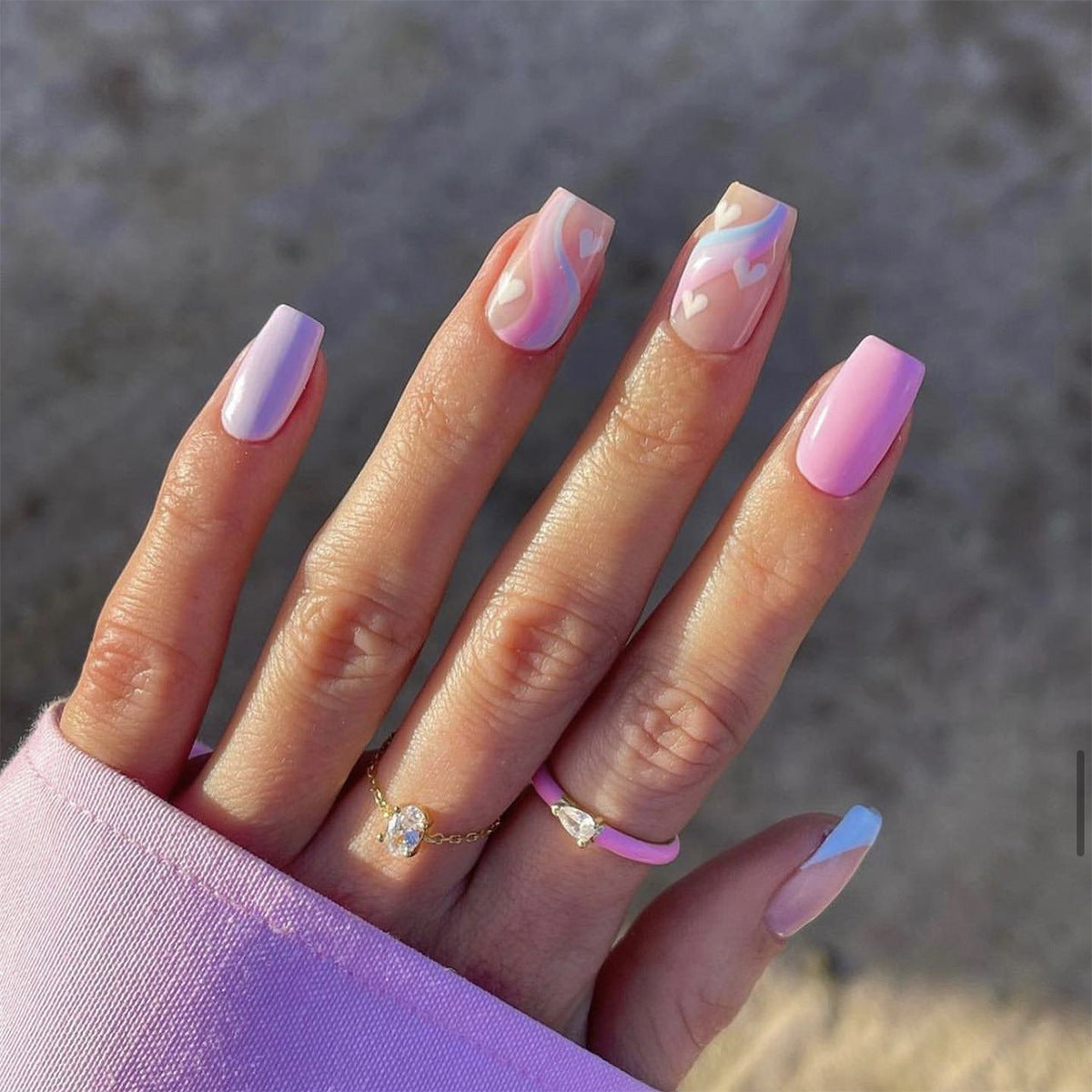 press on nails piece wholesale blue French purple nails piece multicolor wavy white love nails piece finished product