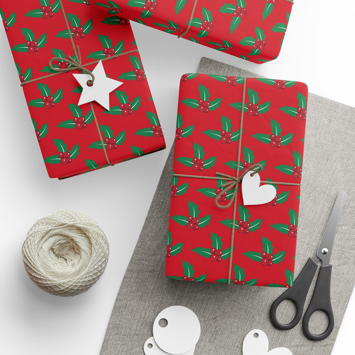 Festive Holiday Wrapping Paper, Green Holly Design for Christmas Gifts, Eco-Friendly Gift Wrap, Party Supplies, Decorative Paper