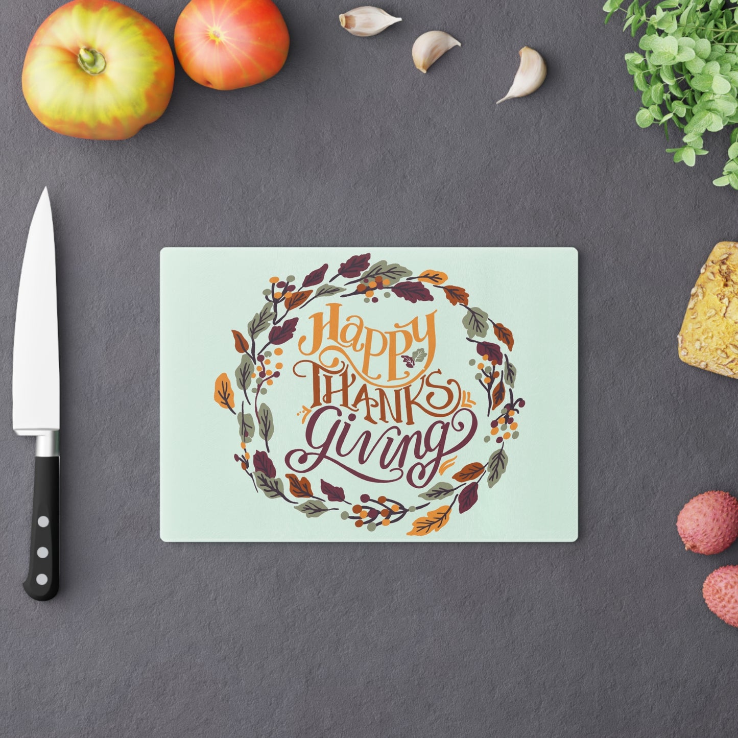 Thanksgiving Cutting Board — 'Happy Thanksgiving' Autumn Wreath Serving Board