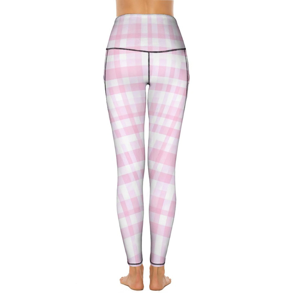 Custom Print Patterned Yoga Pants with 2 Pockets Pink Checkers