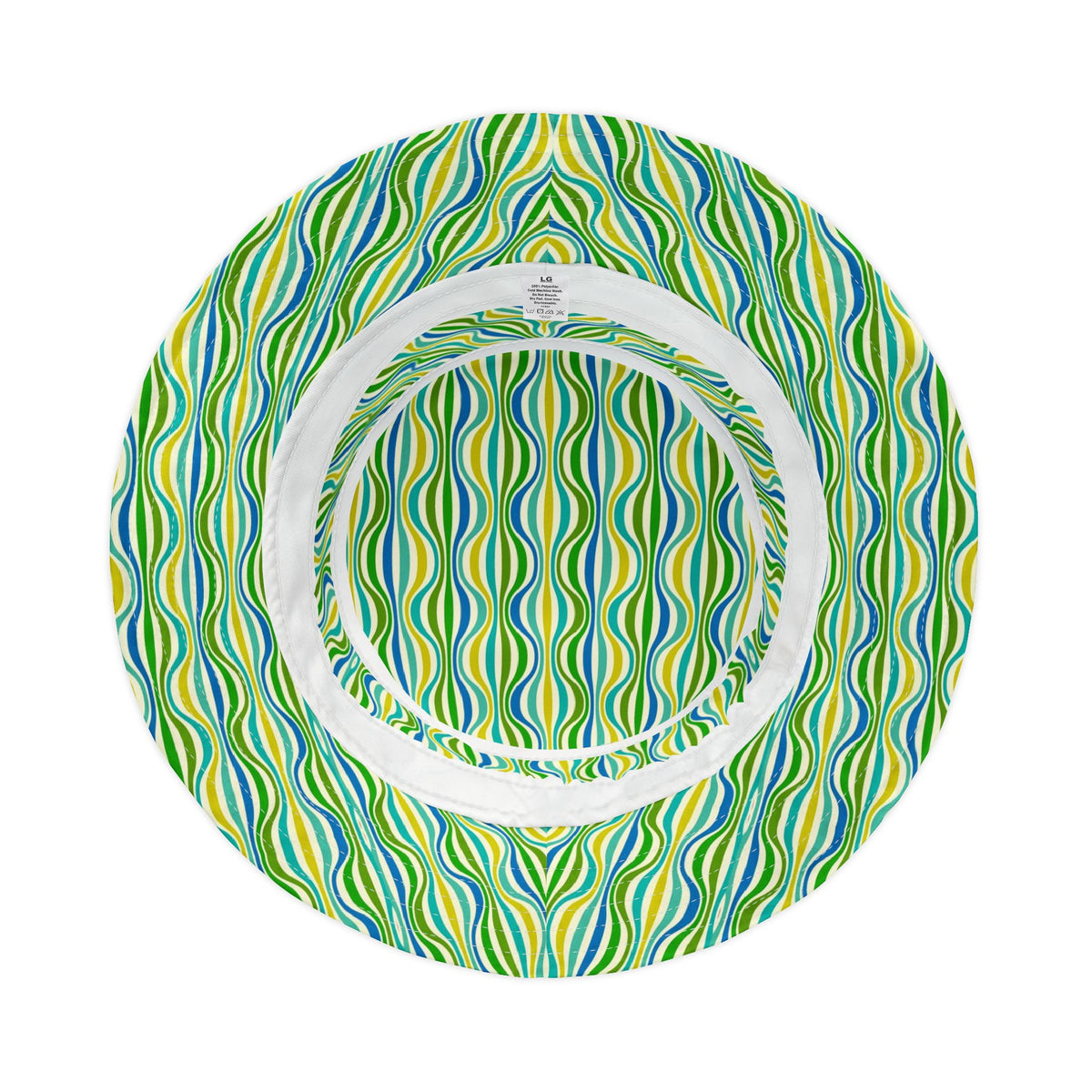 Green Wave Pattern Bucket Hat — Retro Groovy Summer Sun Hat