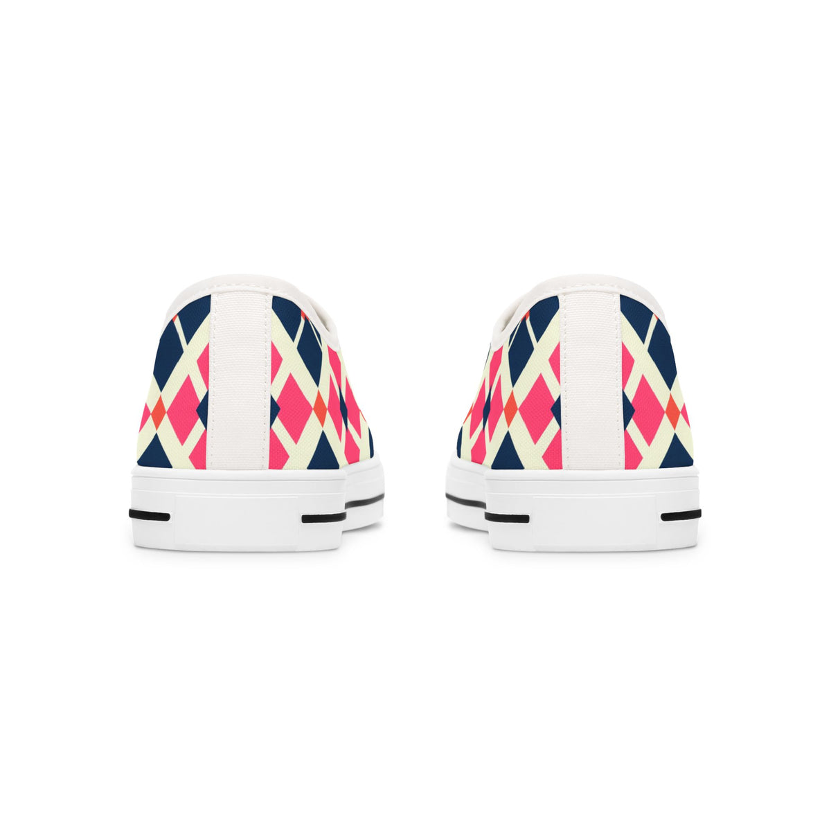 Argyle Pattern Low Top Sneakers — Pink Navy Geometric Casual Shoes