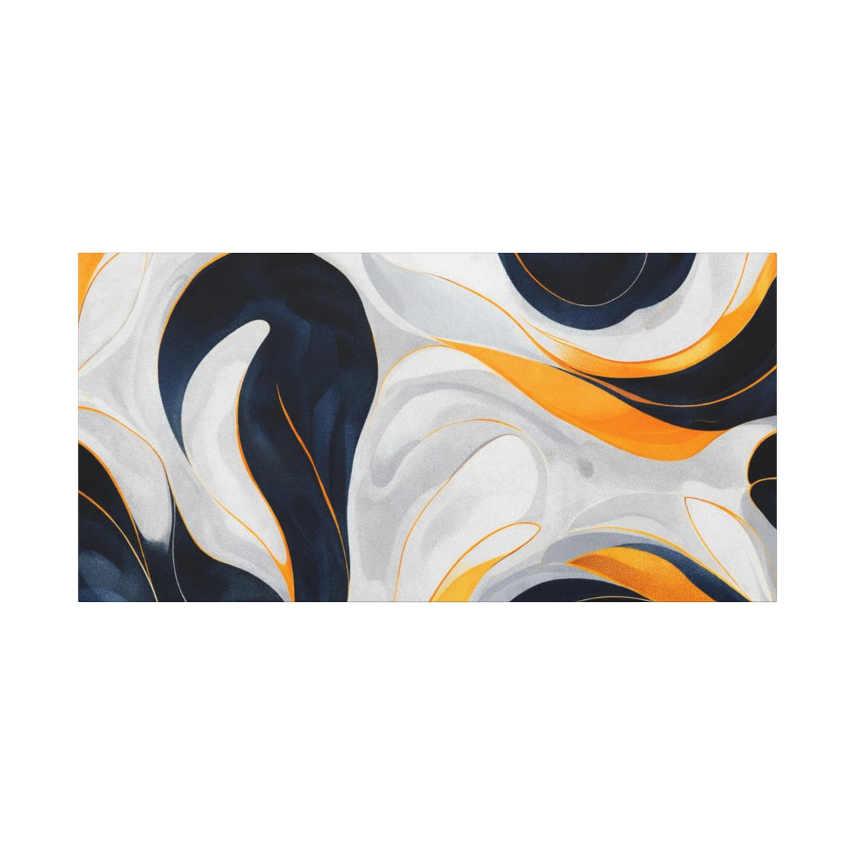 Abstract Fluid Art Matte Canvas Print — Navy, Gold & White Stretched Wall Art