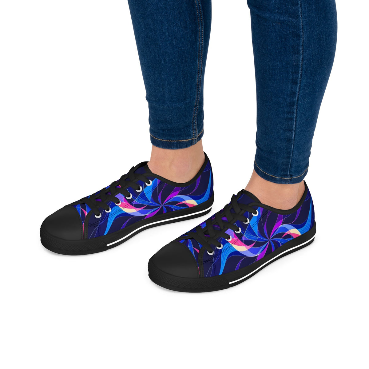Women's Low Top Sneakers — Blue Purple Swirl Graphic Casual Shoes