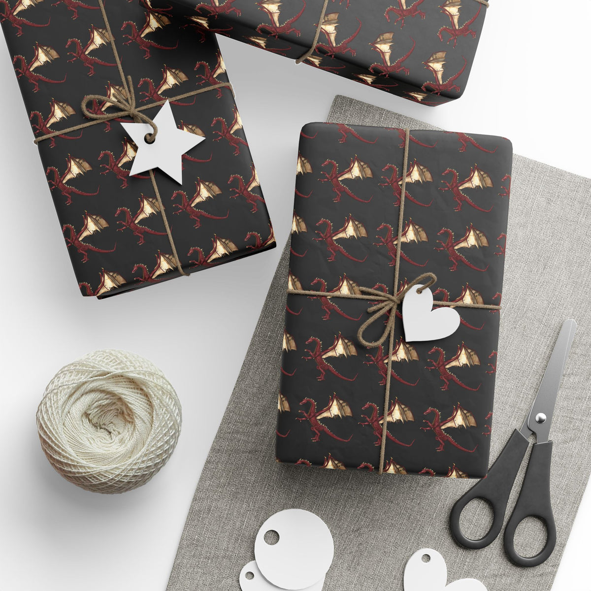 Dragon Pattern Wrapping Paper Roll — Dark Fantasy Gift Wrap