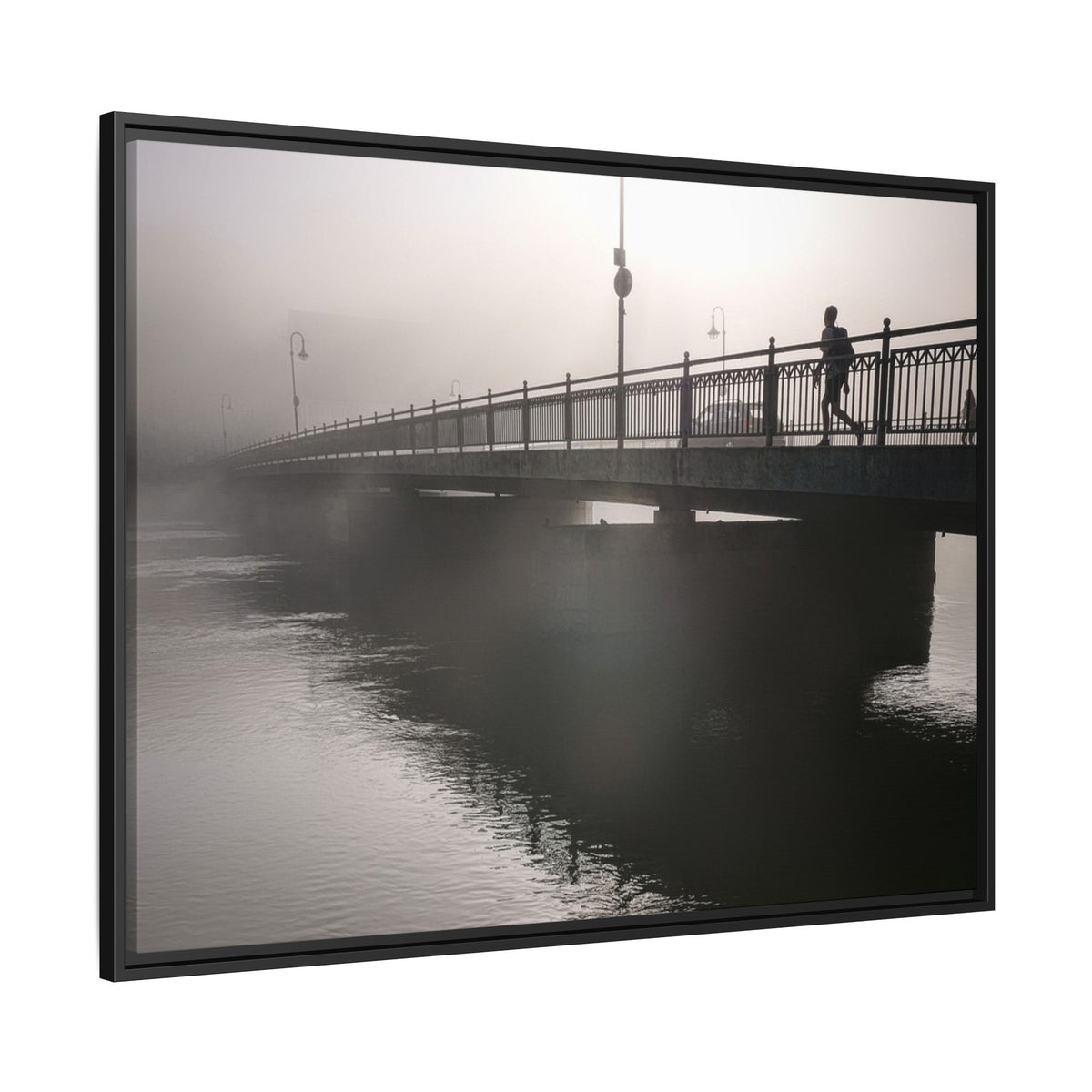 Framed Matte Canvas - Foggy Bridge Black & White Photography